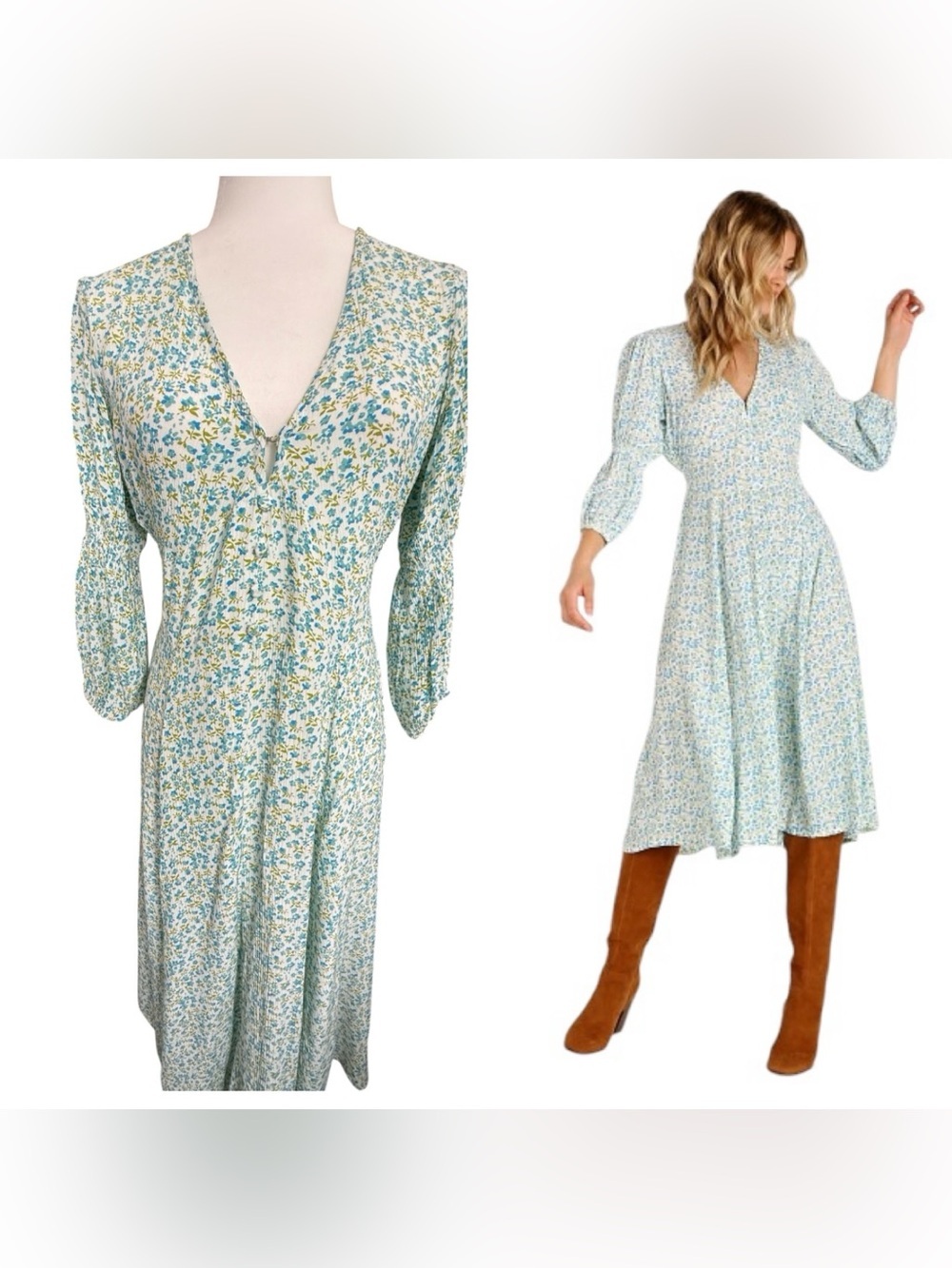 Faithfull The Brand Maud Midi Dress Tilde Floral Print Blue White Rayon Size 6 M - Picture 4 of 16